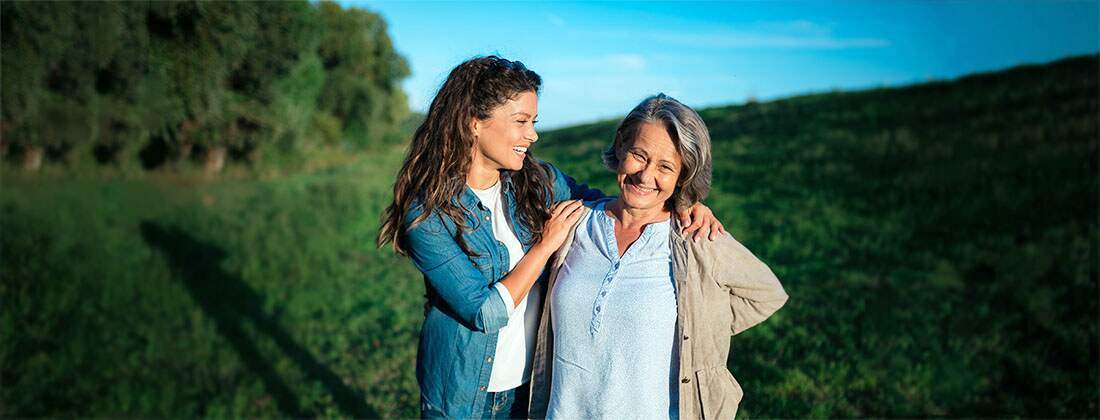 Two women smiling and having fun