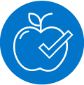 icon graphic of an apple and checkmark