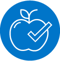 gráfico de una manzana y una marca de verificación