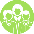 icon graphic of three people standing together