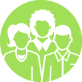 gráfico de tres personas juntas