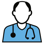 Illustrated icon of a doctor with a stethoscope over his shoulders