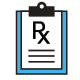 Clip board with a prescription drug Rx icon