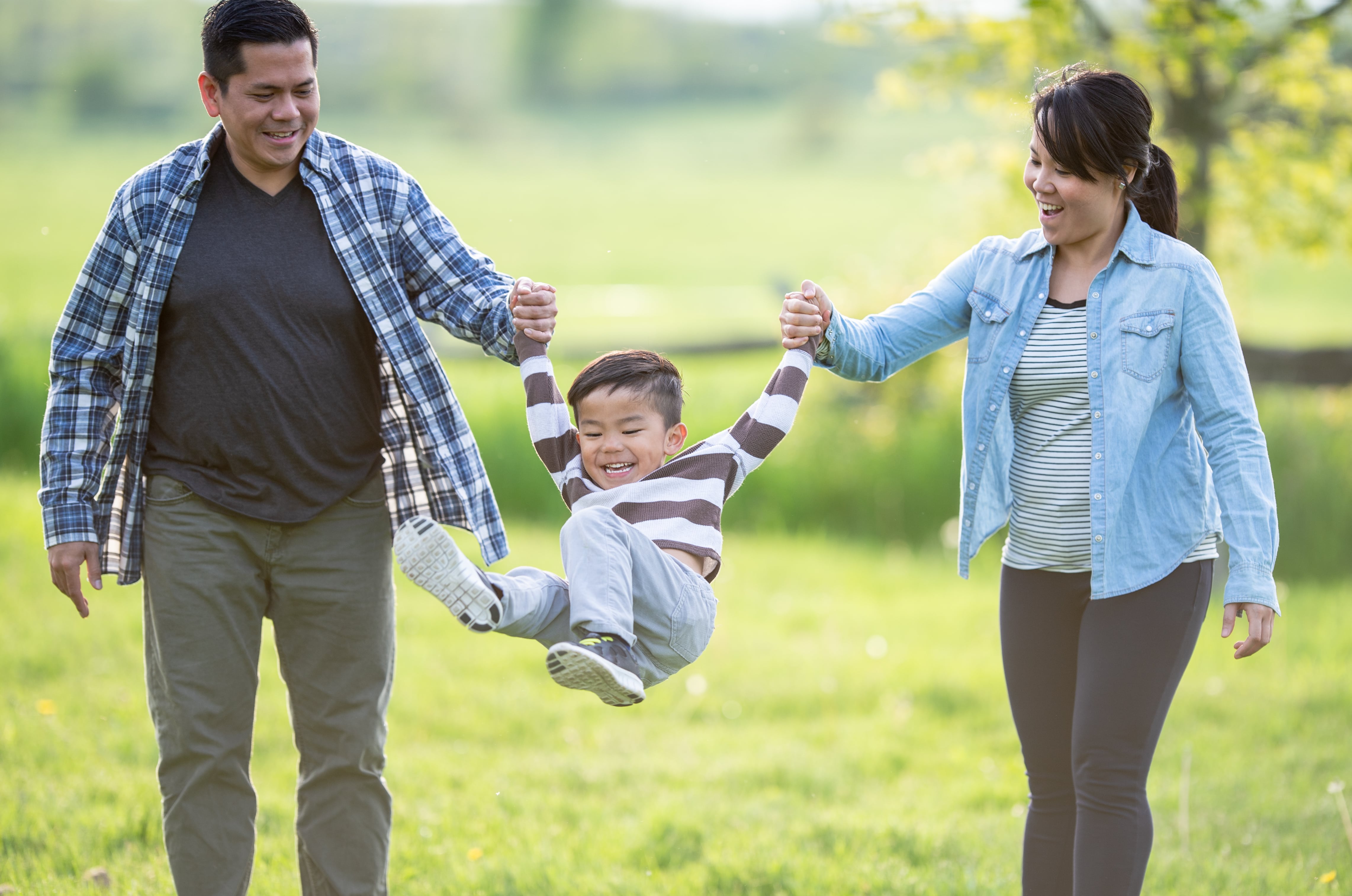 Family walking in park