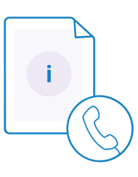 Ilustración de un documento con un ícono de "información" y un icono de teléfono